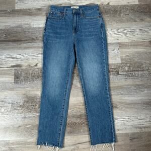 Madewell Perfect Vintage Jean Blue Denim High Rise Raw Hem Sustainable 26